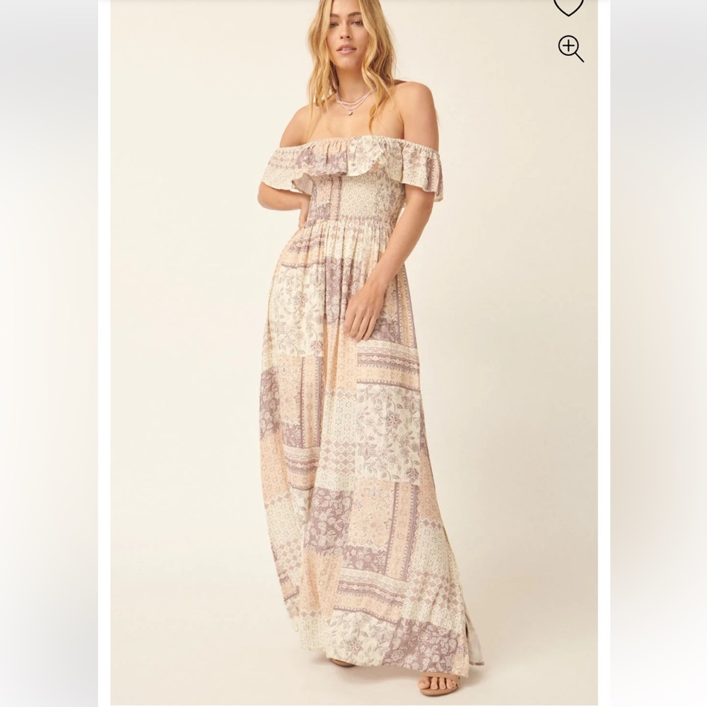 Promesa off shoulder patchwork dress